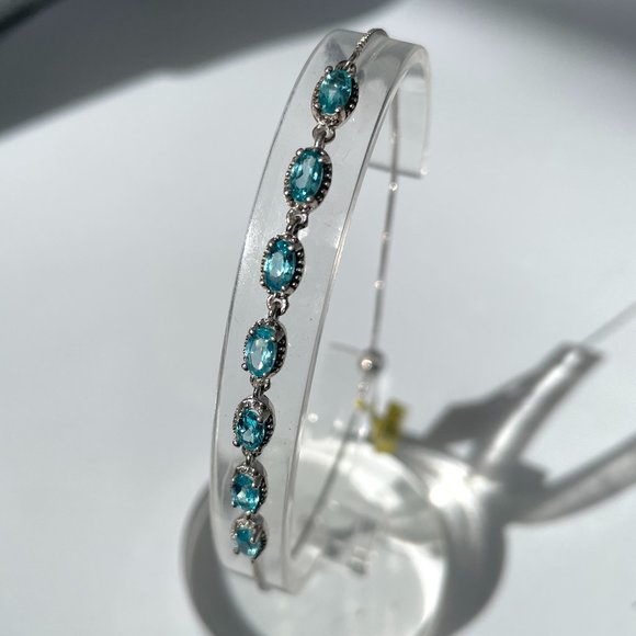 Madagascar Paraiba Apatite Bracelet -- Bolo Style - Picture 2 of 5